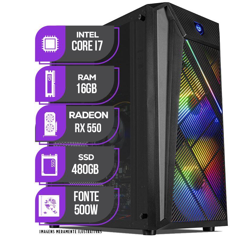 Imagem do produto PC Gamer Mancer, Intel Core I7, RADEON RX 550 4GB, 16GB DE RAM, SSD 480GB, Fonte 500W 80 PLUS em Magazine Luiza